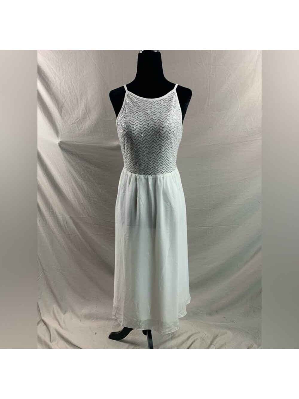 White French Contrast Sequin Chiffon Cami Dress - Picture 7 of 7